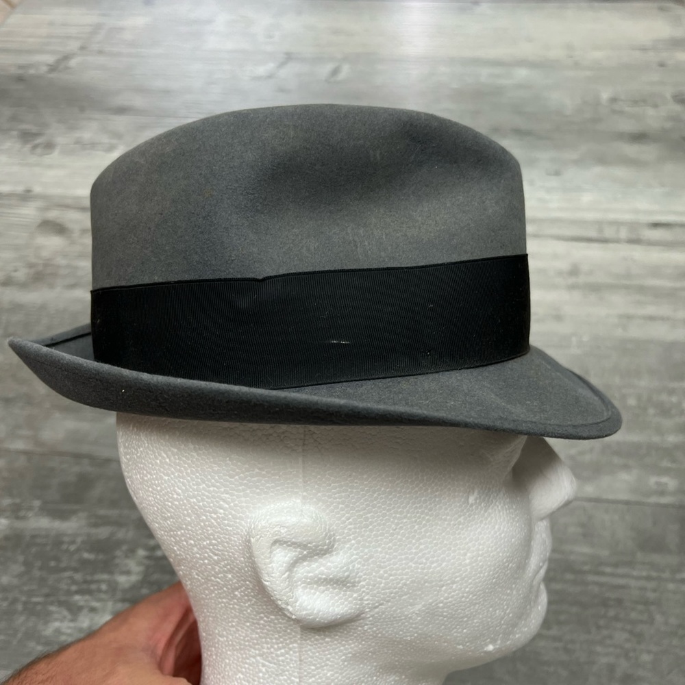 Vintage 1950’s Flechet Grey Fur Felt Fedora 6 5/8 - Picture 6 of 11